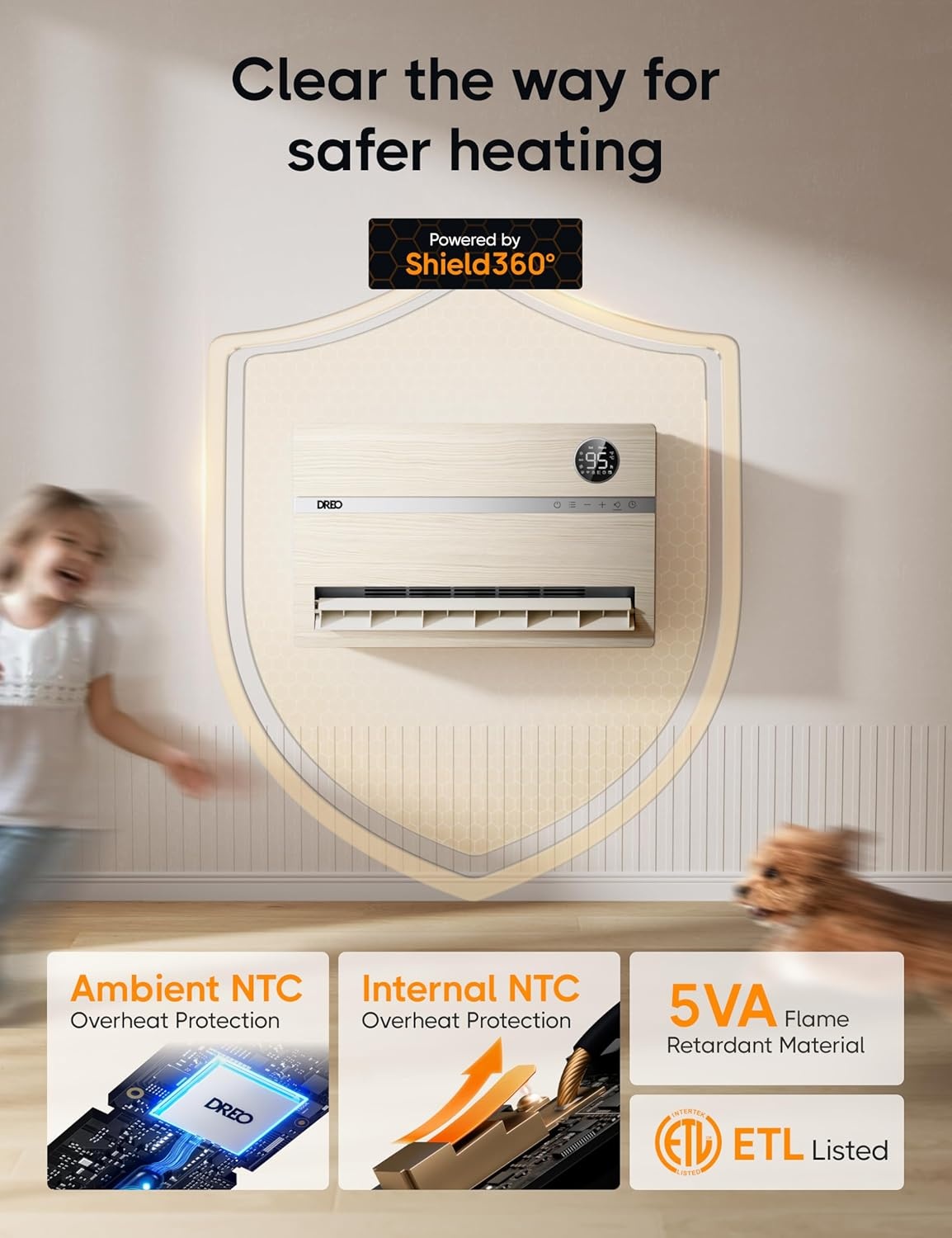 image:imageDreo Smart Wall Heater Electric Space Heater for Bedroom 1500W 120 Vertical Oscillation Adjustable Thermostat Remote Control 24H Timer EasyMount Heater for Indoor Use Works with Alexa WH719SWooden