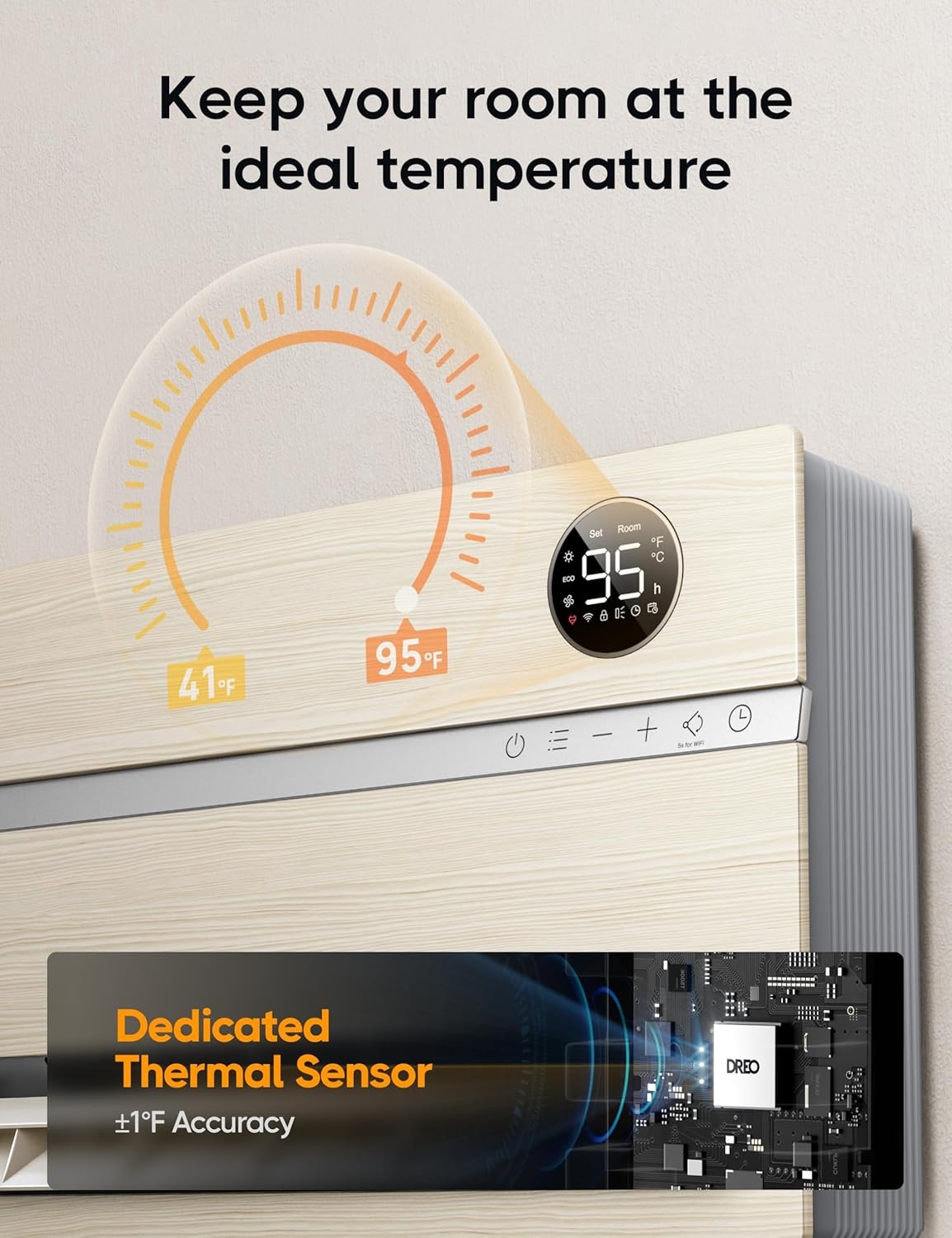 image:imageDreo Smart Wall Heater Electric Space Heater for Bedroom 1500W 120 Vertical Oscillation Adjustable Thermostat Remote Control 24H Timer EasyMount Heater for Indoor Use Works with Alexa WH719SWooden