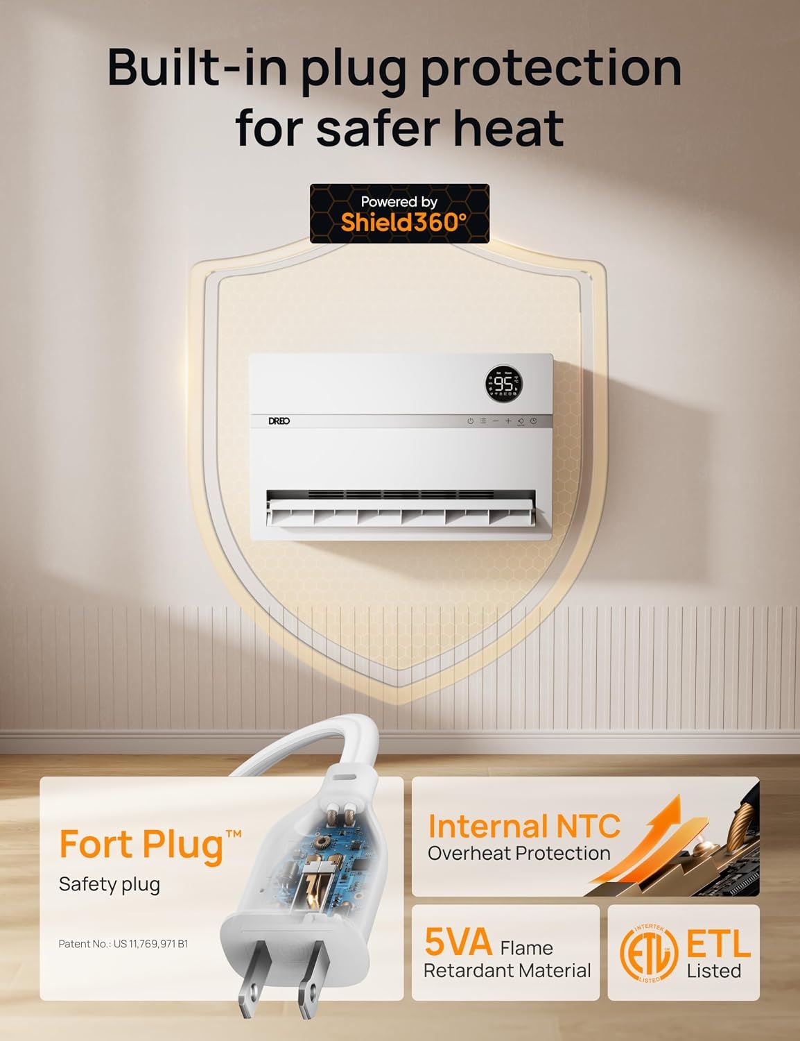 image:imageDreo Smart Wall Heater Electric Space Heater for Bedroom 1500W 120 Vertical Oscillation Adjustable Thermostat Remote Control 24H Timer EasyMount Heater for Indoor Use Works with Alexa WH719SWhite