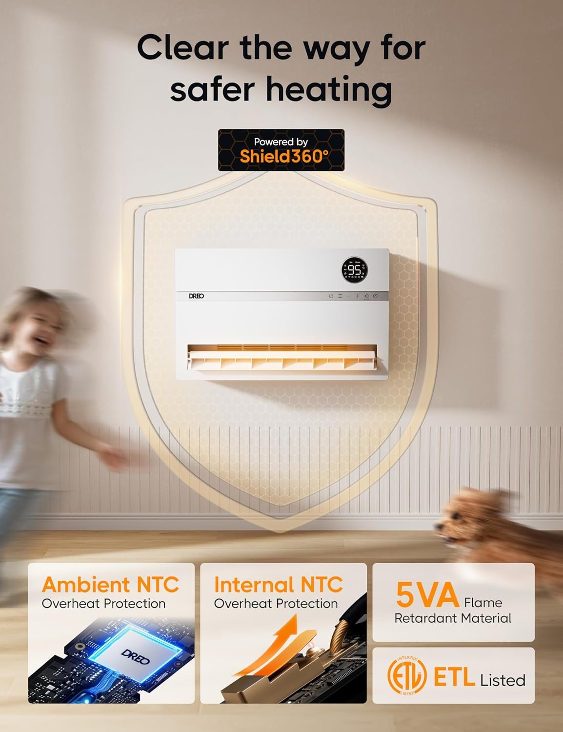 image:imageDreo Smart Wall Heater Electric Space Heater for Bedroom 1500W 120 Vertical Oscillation Adjustable Thermostat Remote Control 24H Timer EasyMount Heater for Indoor Use Works with Alexa WH719SWhite