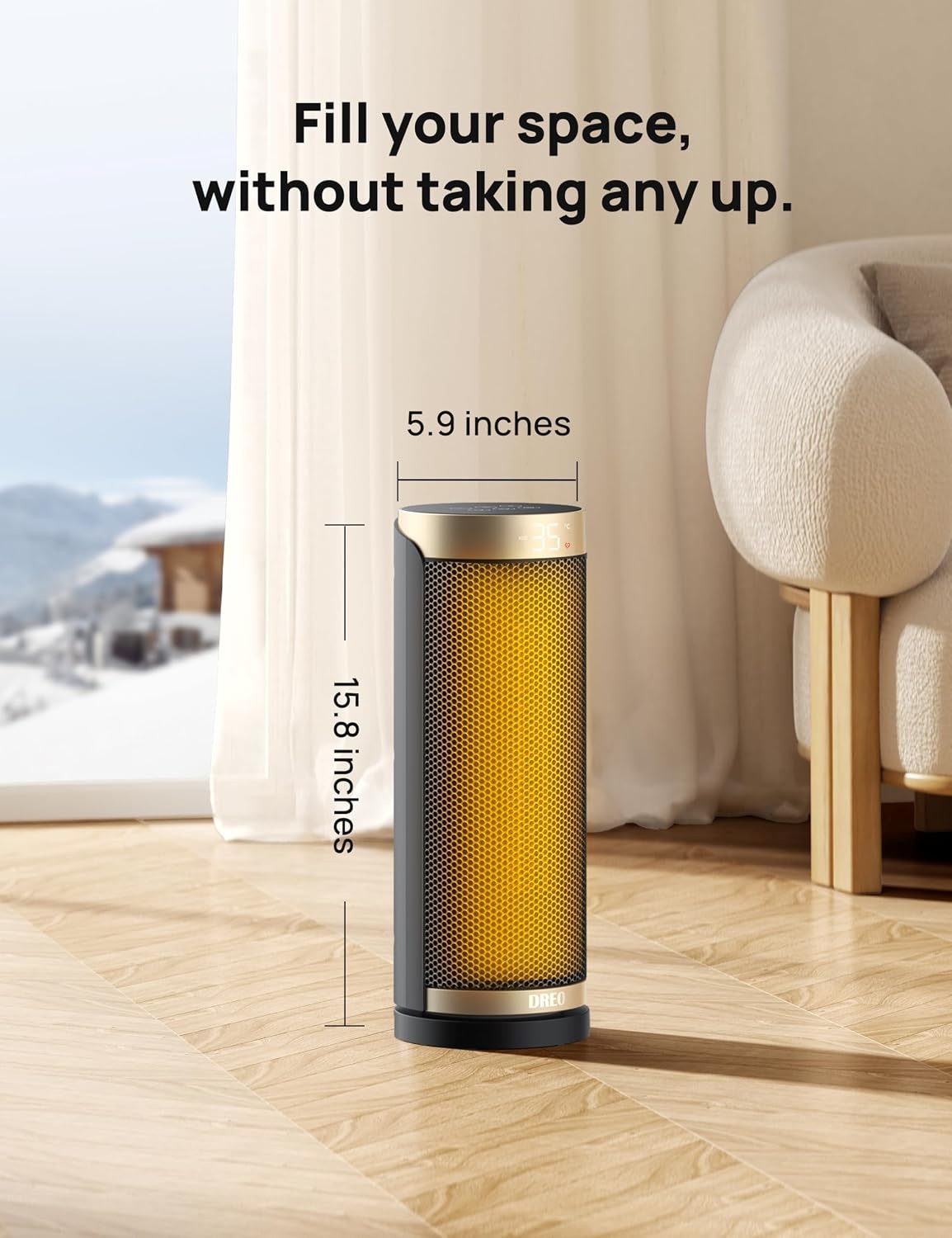 image:imageDreo Space Heater 1500W Electric Heaters for Indoor Use with Thermostat 70 Oscillation 8 Safety Protections 5 Modes Remote 12H Timer Quiet Portable Heater for Office Bedroom Large RoomGold