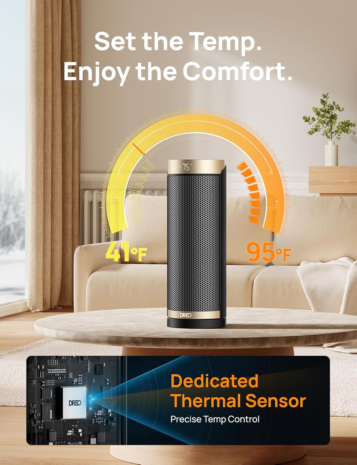 image:imageDreo Space Heater 1500W Electric Heaters for Indoor Use with Thermostat 70 Oscillation 8 Safety Protections 5 Modes Remote 12H Timer Quiet Portable Heater for Office Bedroom Large RoomGold