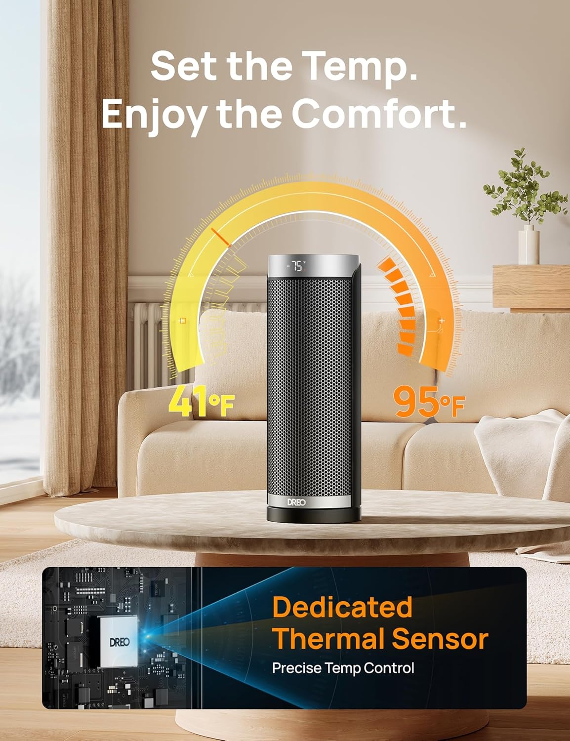 image:imageDreo Space Heater 1500W Electric Heaters for Indoor Use with Thermostat 70 Oscillation 8 Safety Protections 5 Modes Remote 12H Timer Quiet Portable Heater for Office Bedroom Large RoomSilver