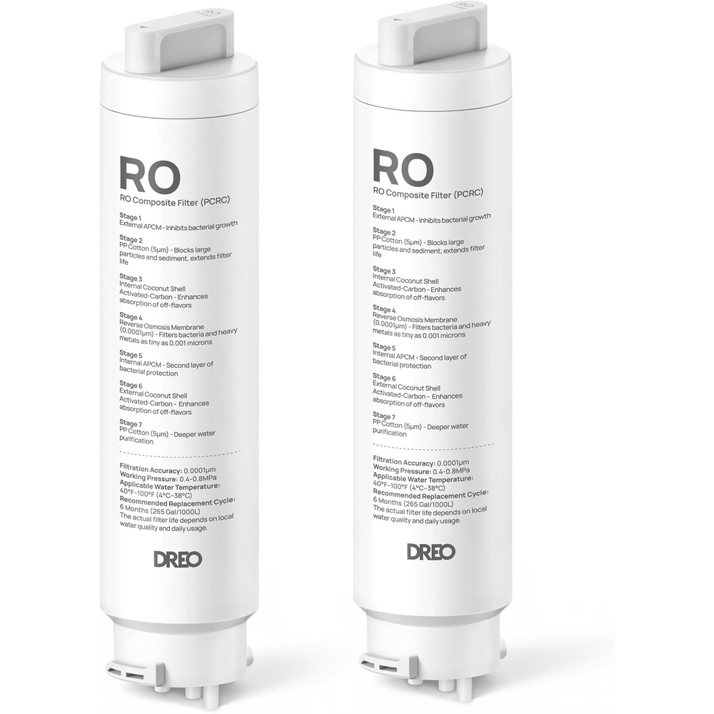 image:imageDREO 2Pack Reverse Osmosis Water Filter Replacement for DREO RO Water Filter 112 amp 113 amp 114 amp 115 Removes 9999 of Contaminants including PFOA PFOS Chlorine Last 265 gallons SGS Tested