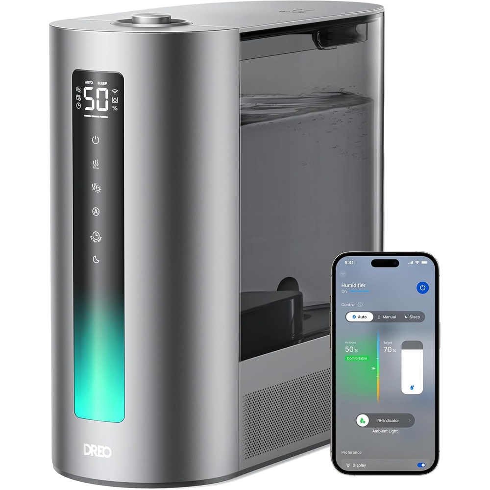 image:imageDREO 6L Smart Humidifiers for Bedroom Warm amp Cool Mist for Large Room 60Hour Quiet Runtime 500MLH Output Smart Humidity Sensor Indicator Light App Control Works with Alexa amp GoogleSilver