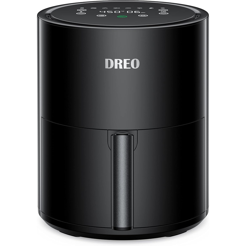 image:imageDREO Air Fryer 100 to 450 4 Quart Hot Oven Cooker with 50 Recipes 9 Cooking Functions on Easy Touch Screen Preheat Shake Reminder 9in1 Digital Airfryer Black 4L DRKAF002Black
