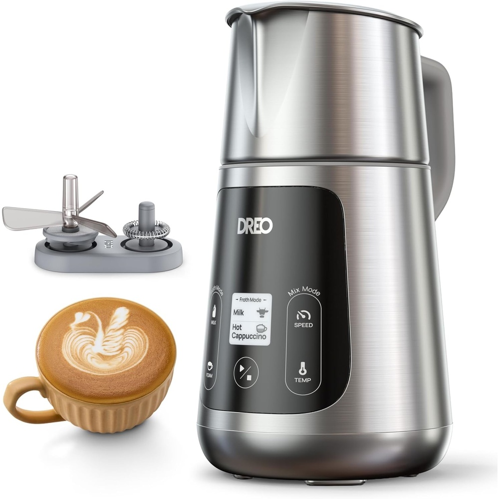 image:imageDREO Milk Frother Allin1 Electric Foam Maker for Coffee 15oz450ml Automatic Foam Frother for Latte Artlevel Microfoam 30 Drinks Easy to Clean Dishwasher Safe LED displaySliver Grey