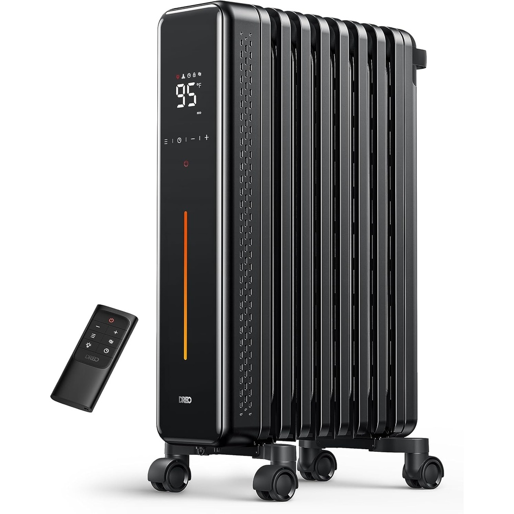 image:imageDREO Oil Filled Radiator Heater 1500W Electric Heaters for Indoor Use Safety Heat for Large Room with Remote 8 Fins 4 Modes Digital Thermostat Overheat amp TipOver Protection 24H Timer Quiet