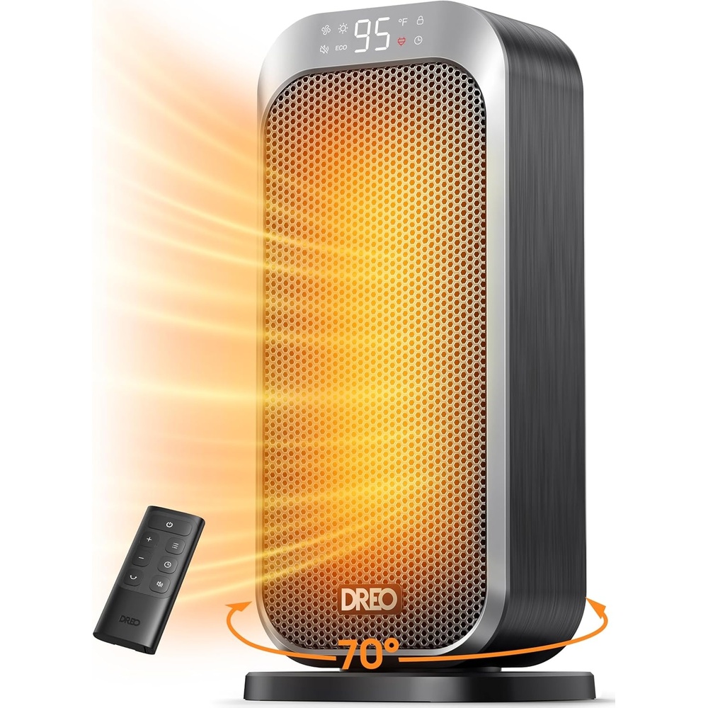 image:imageDREO Quiet Space Heater 1500W Portable Heaters for Indoor Use with Remote 70 Oscillation Fast and Safety Electric PTC Ceramic for Desk Office Bedroom 12H TimerSilver