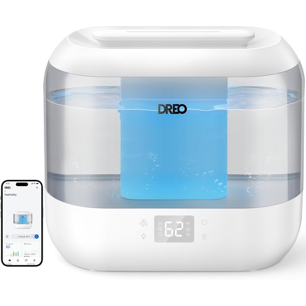 image:imageDREO Smart Humidifiers for Bedroom 4L Cool Mist Humidifier Top Fill Quiet Sleep 28 dB 36H Runtime for large room TouchAPPVoice Control Nightlight ideal for Baby Plants NurseryGray