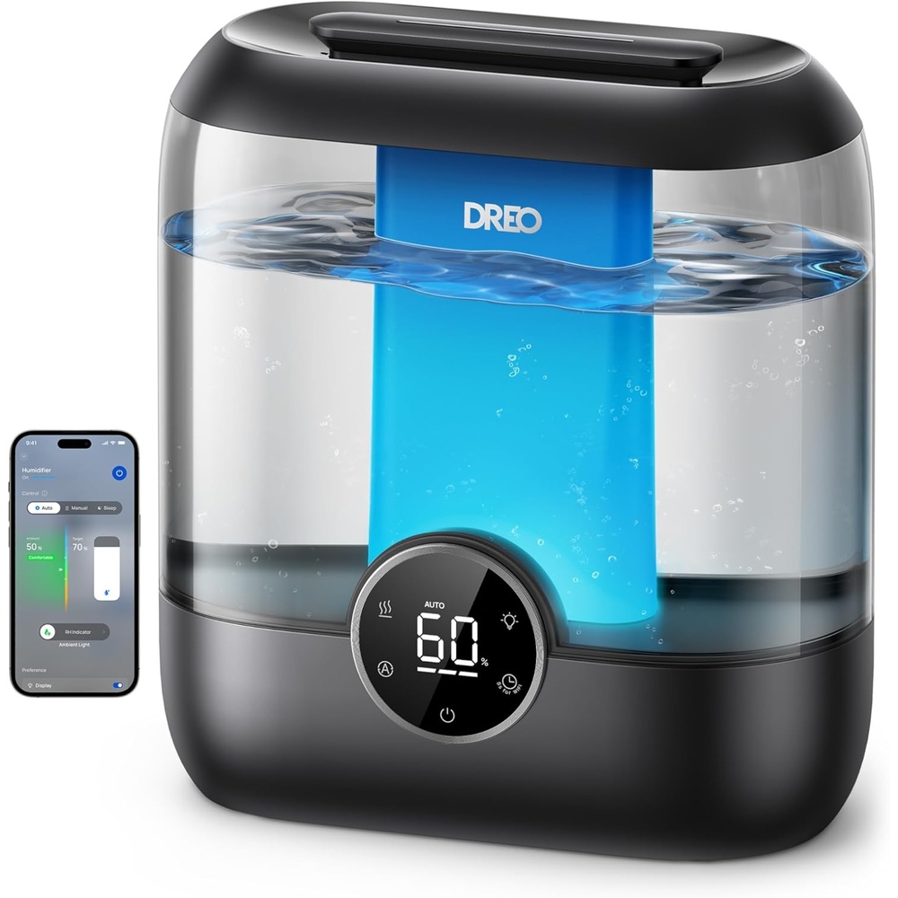 image:imageDREO Smart Humidifiers for Bedroom 6L Top Fill Supersized Cool Mist Humidifier for Large Room 60 Hour Runtime Quiet Ultrasonic Humidifier for Plants Indoor Home Night Light BlackBlack