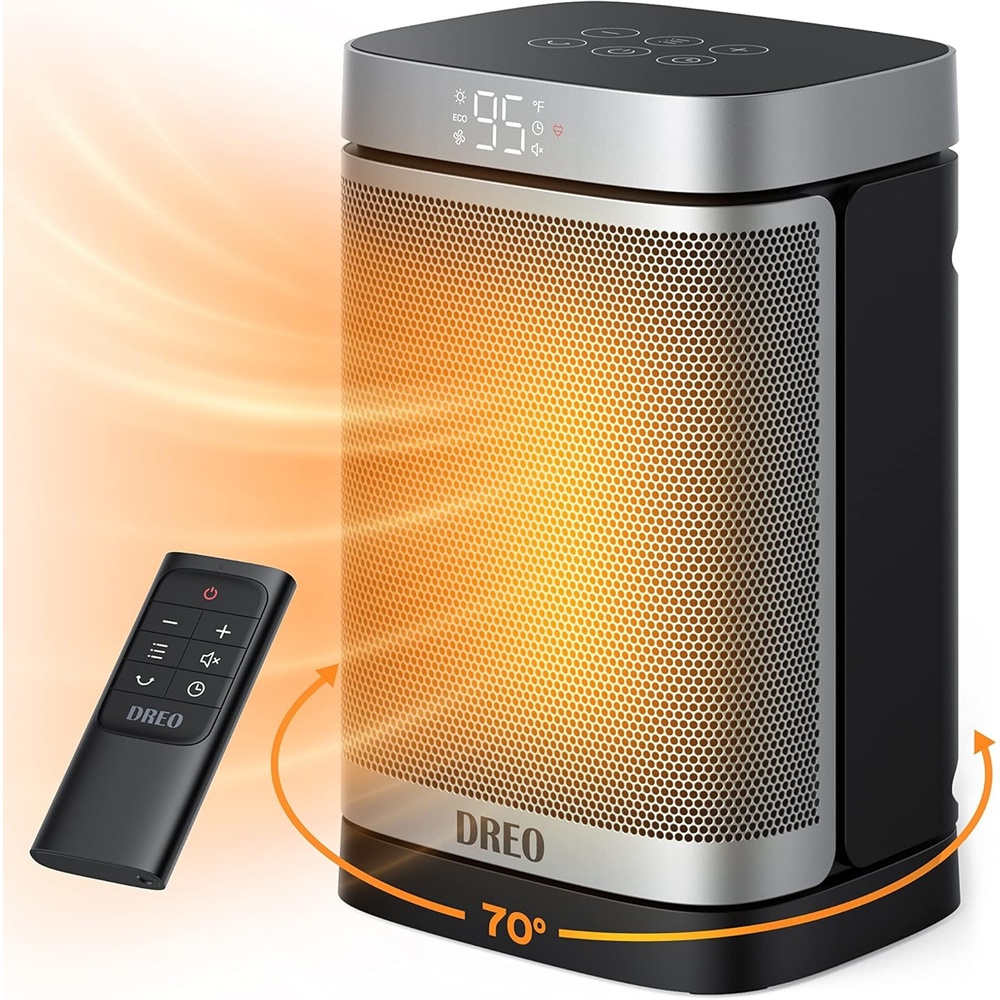 image:imageDREO Space Heater 1500W Portable Electric Heaters for Indoor Use PTC Ceramic Heater for Office with Remote Thermostat 70Oscillation 12H Timer 5 Modes Safe Quiet Room Heater for BedroomSilver