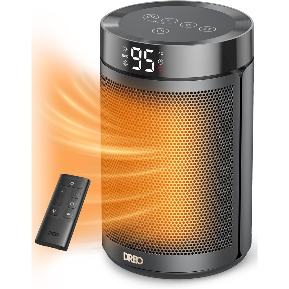 image:imageDREO Space Heater Portable Electric Heaters for Indoor Use with Thermostat and Remote 2024 Upgraded Digital Display 12H Timer 5 Mode 1500W PTC Ceramic Fast Safety Heat for Office Bedroom HomeBlack
