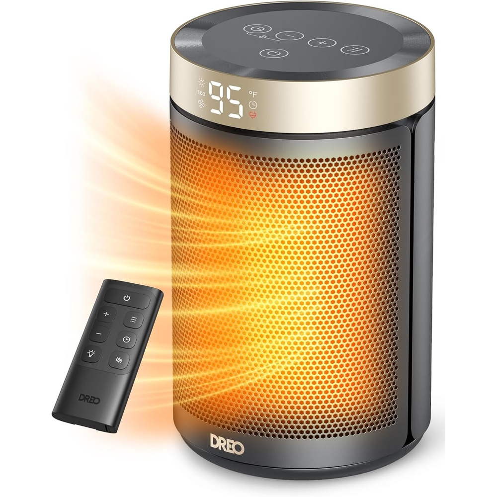 image:imageDREO Space Heater Portable Electric Heaters for Indoor Use with Thermostat and Remote 2024 Upgraded Digital Display 12H Timer 5 Mode 1500W PTC Ceramic Fast Safety Heat for Office Bedroom HomeGold