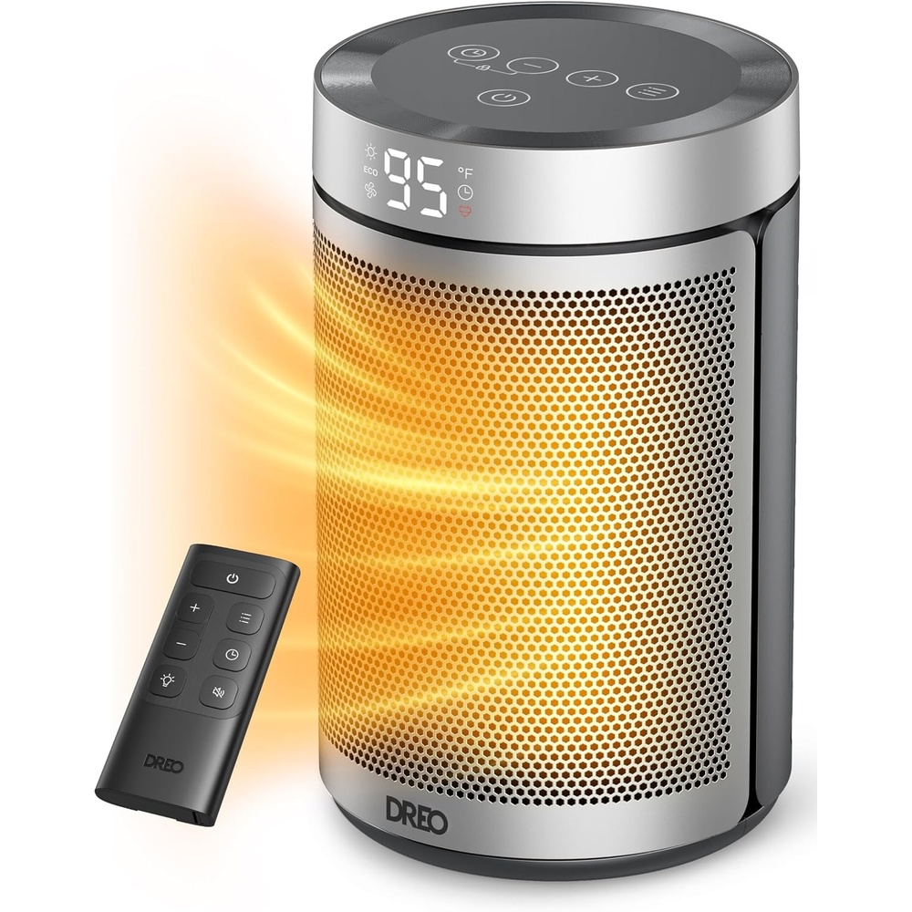 image:imageDREO Space Heater Portable Electric Heaters for Indoor Use with Thermostat and Remote 2024 Upgraded Digital Display 12H Timer 5 Mode 1500W PTC Ceramic Fast Safety Heat for Office Bedroom HomeSilver