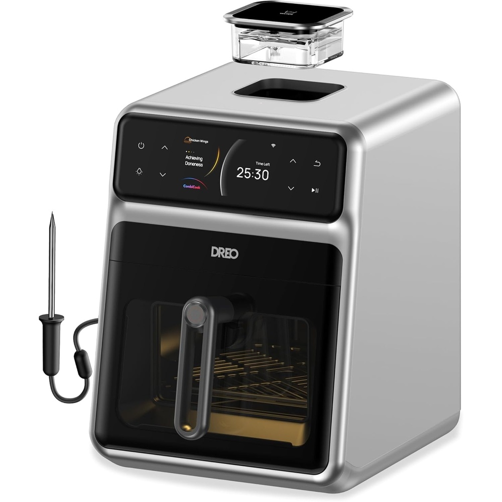 image:imageDreo ChefMaker Combi Fryer Cook like a pro with just the press of a button Smart Air Fryer Cooker with Cook probe Water Atomizer 3 professional cooking modes 6 QT
