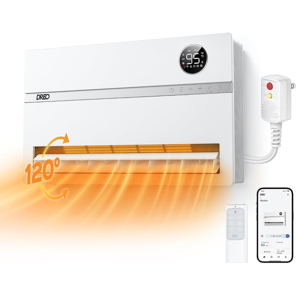 image:imageDreo Smart Wall Heater Electric Space Heater for Bedroom 1500W 120 Vertical Oscillation Adjustable Thermostat Remote Control 24H Timer EasyMount Heater for Indoor Use Works with Alexa WH719SWhite