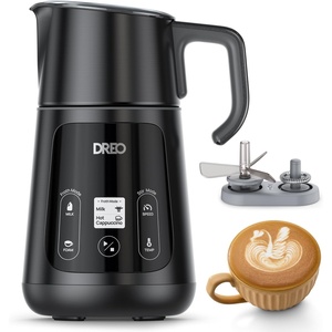 DREO Milk Frother, All-in-1 Electric Foam Maker for Coffee, 15oz/450ml Automatic Foam Frother for Latte Art-level Microfoam, 30+ Drinks, Easy to Clean, Dishwasher Safe, LED display(Gray)