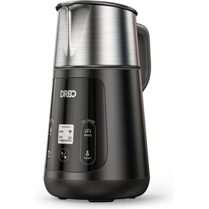DREO Milk Frother, All-in-1 Electric Foam Maker for Coffee, 15oz/450ml Automatic Foam Frother for Latte Art-level Microfoam, 30+ Drinks, Easy to Clean, Dishwasher Safe, LED display(Silver Black)