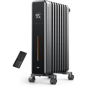 DREO Radiator Heater, 8 Safety Protection Oil Filled Radiator Heater for Indoor Use, 1500W Electric Heaters for Large Room, 8 Fins, with Remote, 4 Modes, Digital Thermostat, 24H Timer, Quiet(Space Gray)