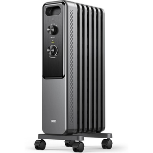 DREO Radiator Heater, Dual Knobs, 8 Safety Protection, 1500W Electric Space Heaters for Indoor Use Large Room, Energy Saving, Quiet Oil Filled Radiator for Bedroom, Adjustable Thermostat(Gray)