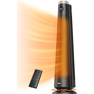 DREO Space Heater Large Room, 30″ Electric Heaters with Remote, 120° Oscillation, Adjustable Thermostat, 5 Heat & 3 Fan levels, 8 Safety Protections, 25dB Quiet, 1-12H Timer, Heater for Office, Black(Gold)