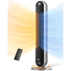 DREO Tower Fan and Heater Combo, 29.2ft/s Standing Fans for Bedroom, 17 Levels, 6 Modes, 120° Oscillation, 42 Inch, 12H Timer, 25dB Quiet, with Remote, for Office, Large Room, Silver(Silver)