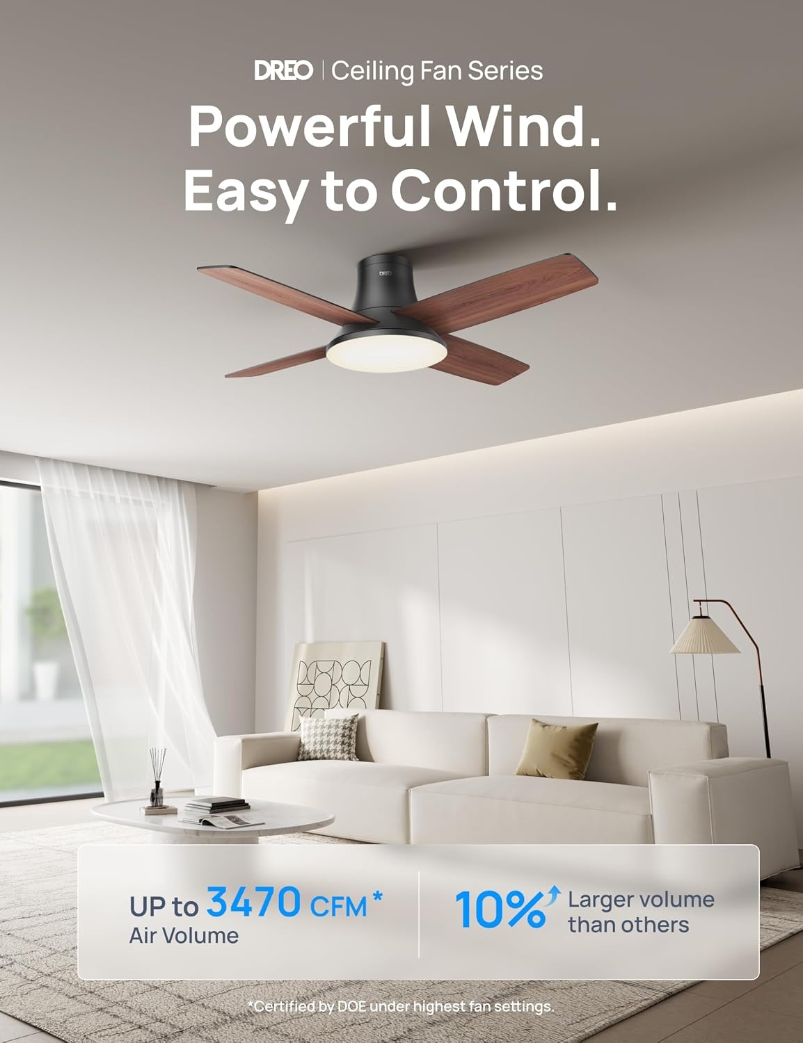image:imageDREO Ceiling Fan 44 Inch Low Profile Ceiling Fan with Light and Remote 5CCT LED 6Level Dimmable 6Speed Reversible Motor 22 dB Timer EasyInstall Black Flush Mount for BedroomBlack