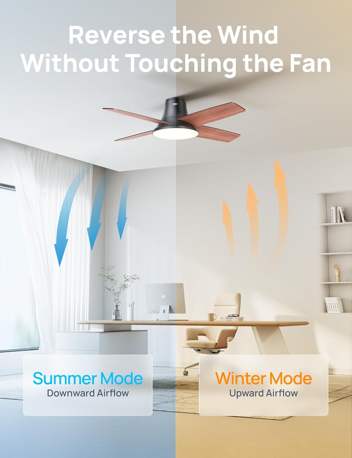 image:imageDREO Ceiling Fan 44 Inch Low Profile Ceiling Fan with Light and Remote 5CCT LED 6Level Dimmable 6Speed Reversible Motor 22 dB Timer EasyInstall Black Flush Mount for BedroomBlack