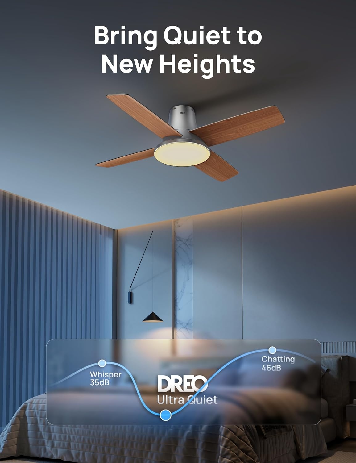 image:imageDREO Ceiling Fan 44 Inch Low Profile Ceiling Fan with Light and Remote 5CCT LED 6Level Dimmable 6Speed Reversible Motor 22 dB Timer EasyInstall Black Flush Mount for BedroomSilver
