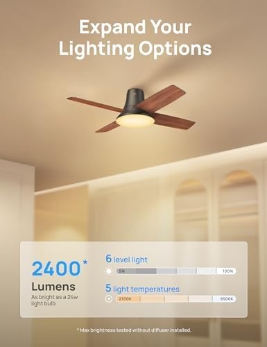image:imageDREO Ceiling Fan 44 Inch Low Profile Ceiling Fan with Light and Remote 5CCT LED 6Level Dimmable 6Speed Reversible Motor 22 dB Timer EasyInstall Black Flush Mount for BedroomBlack