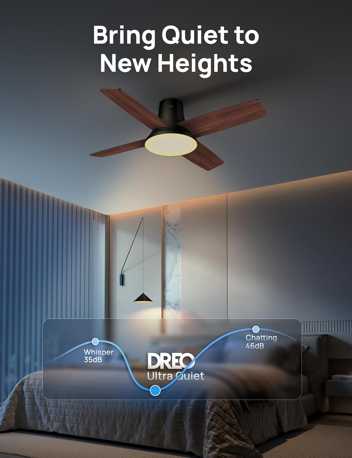 image:imageDREO Ceiling Fan 44 Inch Low Profile Ceiling Fan with Light and Remote 5CCT LED 6Level Dimmable 6Speed Reversible Motor 22 dB Timer EasyInstall Black Flush Mount for BedroomBlack