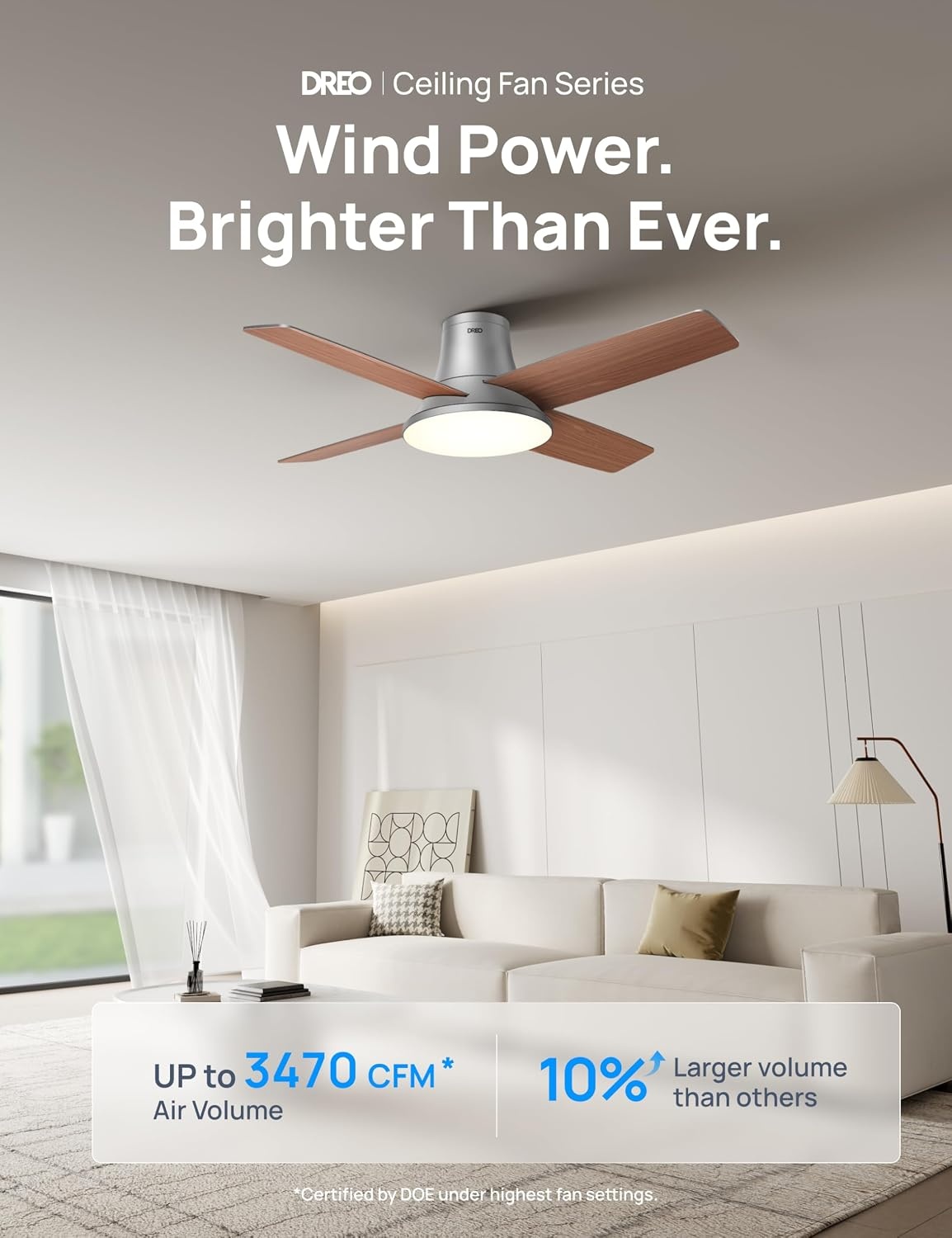 image:imageDREO Ceiling Fan 44 Inch Low Profile Ceiling Fan with Light and Remote 5CCT LED 6Level Dimmable 6Speed Reversible Motor 22 dB Timer EasyInstall Black Flush Mount for BedroomSilver