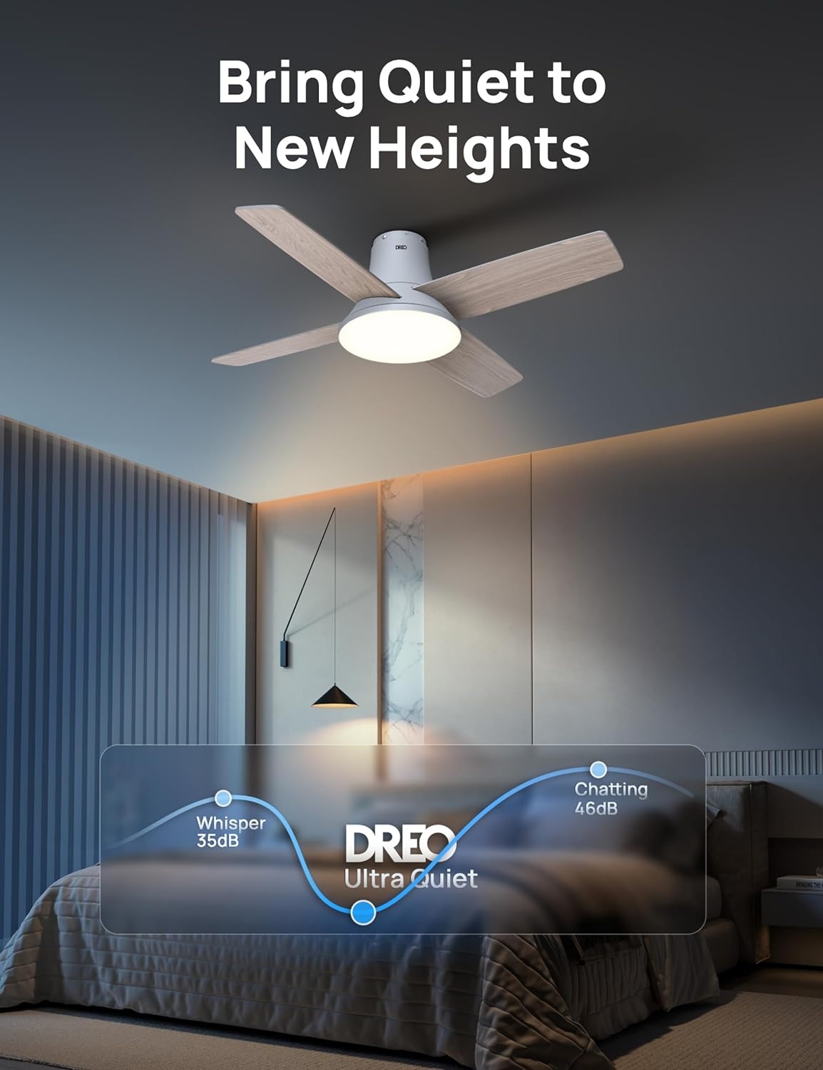 image:imageDREO Ceiling Fans with Lights 12 Speeds amp 3 Fan Modes Quiet DC Motor Low Profile Easy to Install Flush Mount Smart Ceiling Fan with Dimmable LED 12H Timer for Bedroom Remote White 44White