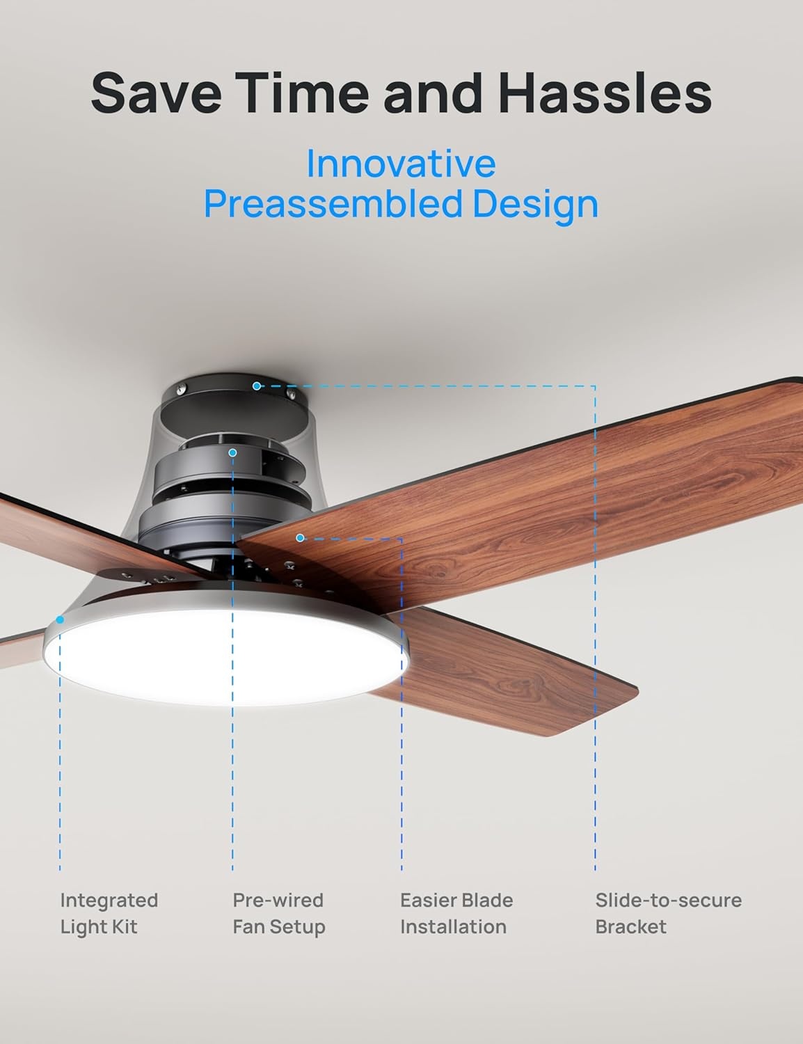 image:imageDREO Ceiling Fans with Lights 12 Speeds amp 3 Fan Modes Quiet DC Motor Low Profile Easy to Install Flush Mount Smart Ceiling Fan with Dimmable LED 12H Timer for Bedroom Remote White 44Silver