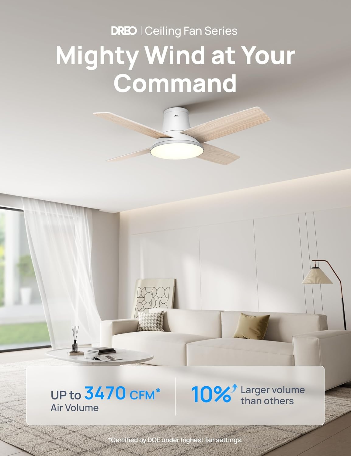 image:imageDREO Ceiling Fans with Lights 12 Speeds amp 3 Fan Modes Quiet DC Motor Low Profile Easy to Install Flush Mount Smart Ceiling Fan with Dimmable LED 12H Timer for Bedroom Remote White 44White