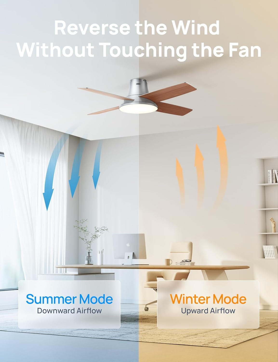 image:imageDREO Ceiling Fans with Lights 12 Speeds amp 3 Fan Modes Quiet DC Motor Low Profile Easy to Install Flush Mount Smart Ceiling Fan with Dimmable LED 12H Timer for Bedroom Remote White 44Silver