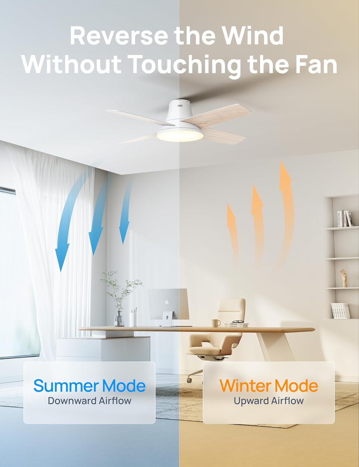 image:imageDREO Ceiling Fans with Lights 12 Speeds amp 3 Fan Modes Quiet DC Motor Low Profile Easy to Install Flush Mount Smart Ceiling Fan with Dimmable LED 12H Timer for Bedroom Remote White 44White