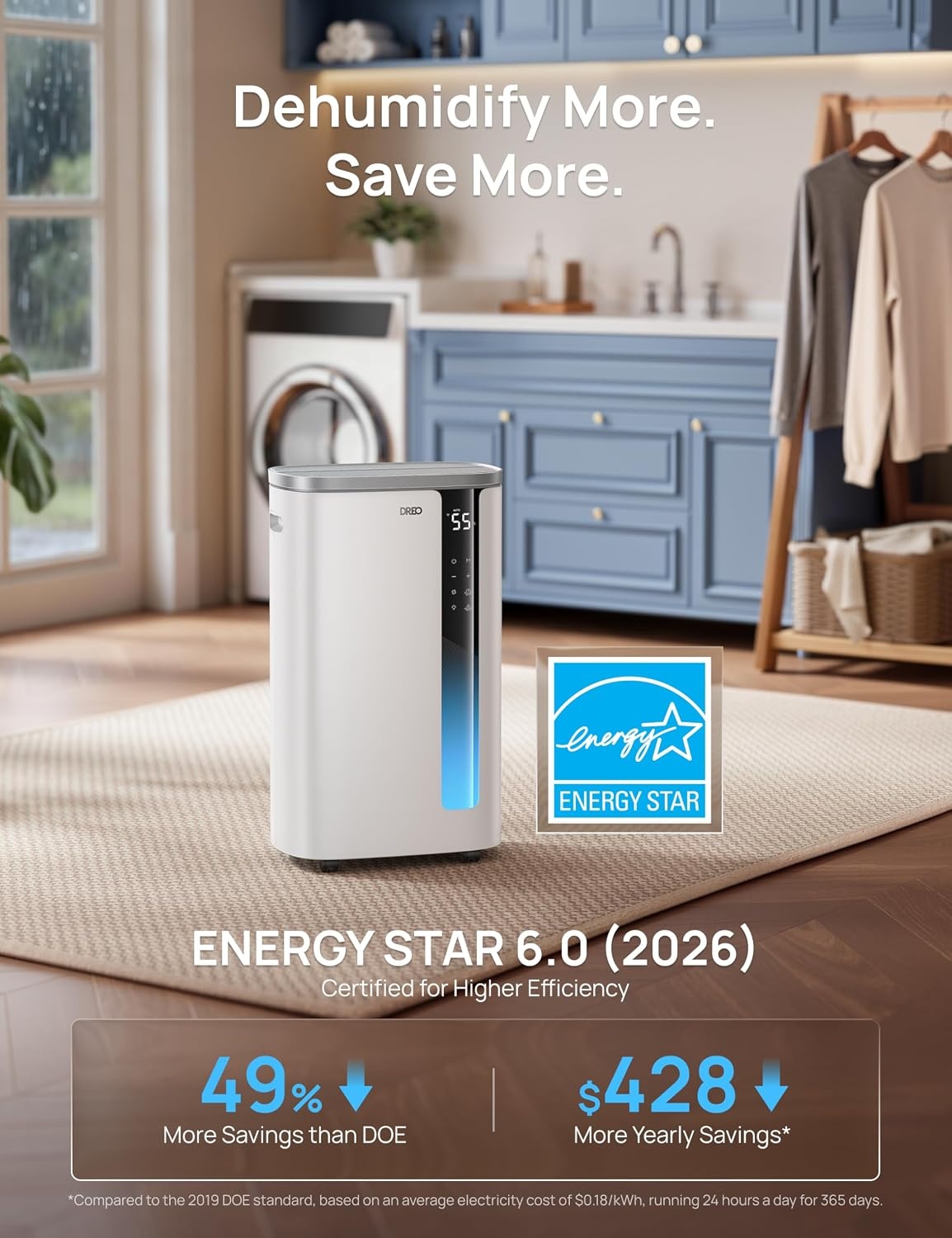 image:imageDREO Energy Star 2026 Smart Dehumidifier for Basement 7L185 Gal Large Water Tank Quiet 41dB Home amp Large Room up to 2000 Sq Ft Drain Hose Included Auto Humidity Control 3 Fan Speeds TimerSilver