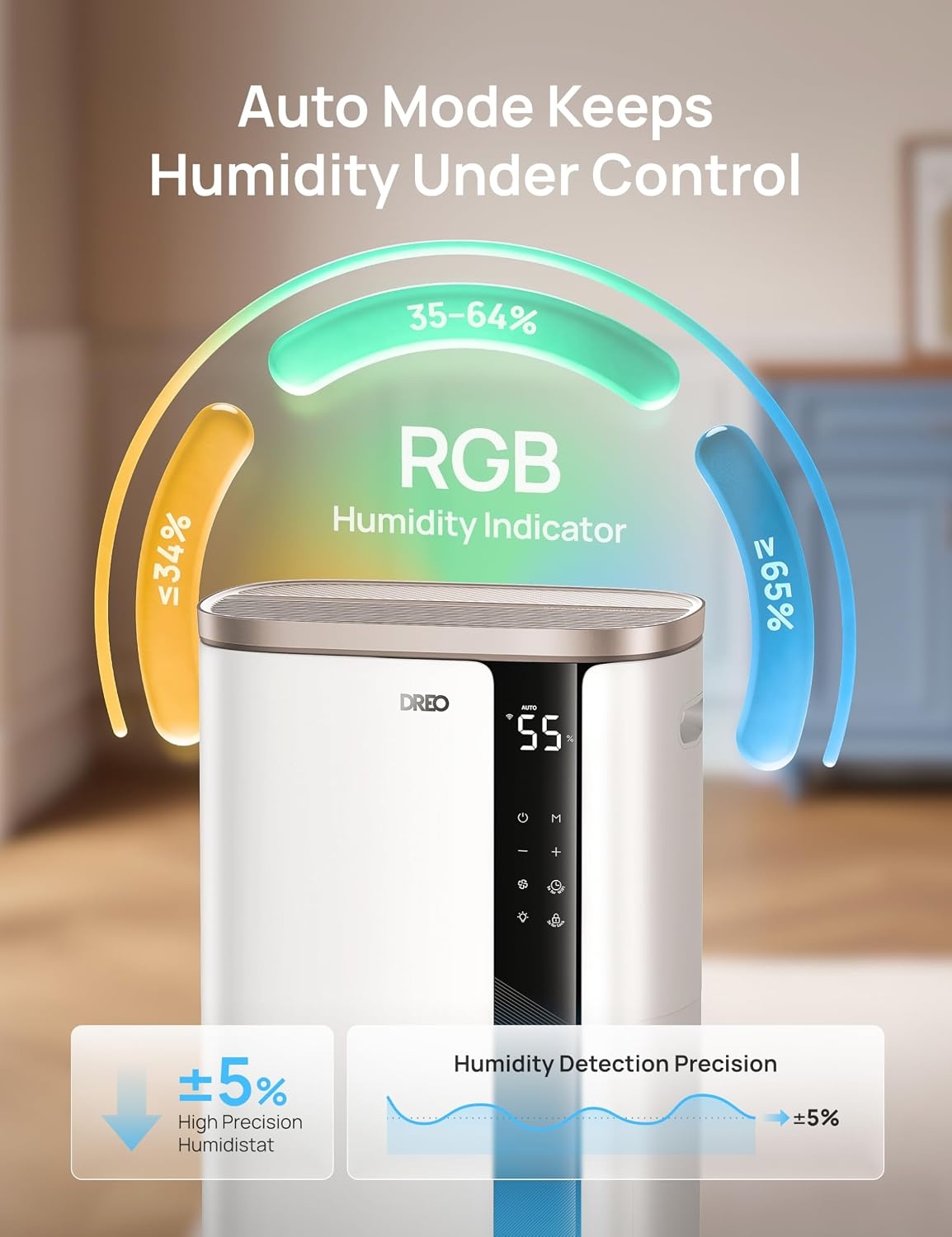 image:imageDREO Energy Star 2026 Smart Dehumidifier for Basement 7L185 Gal Large Water Tank Quiet 41dB Home amp Large Room up to 2000 Sq Ft Drain Hose Included Auto Humidity Control 3 Fan Speeds TimerGold