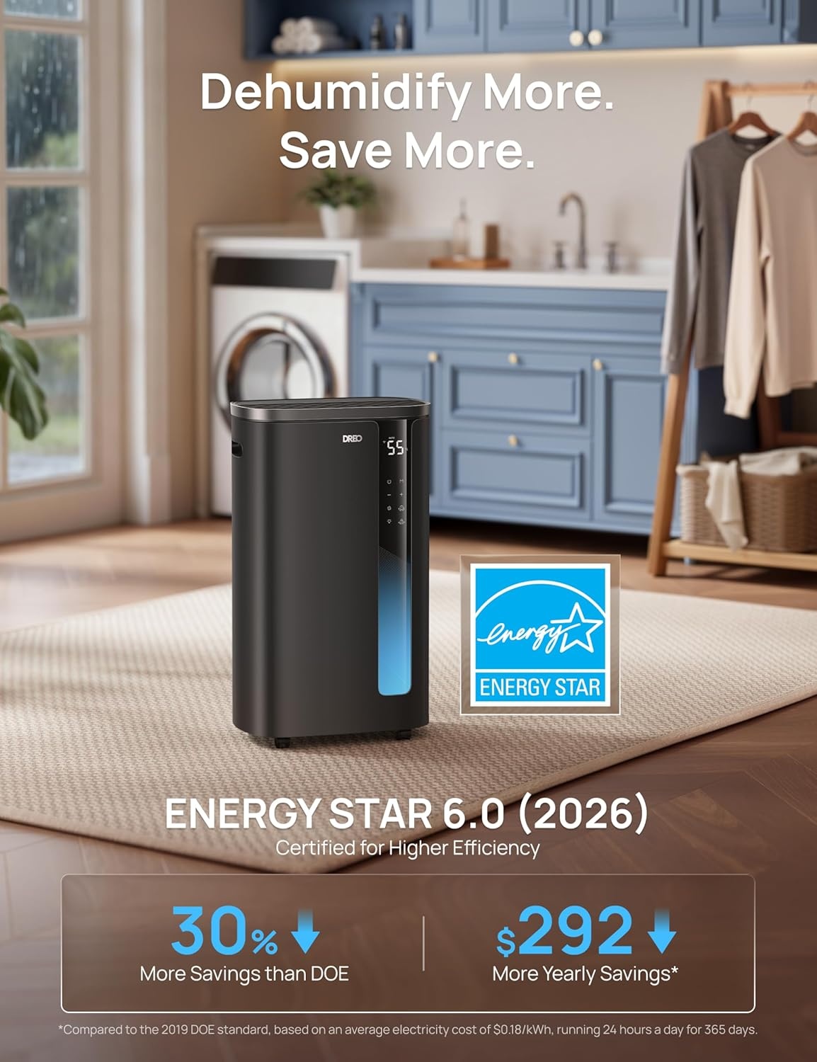 image:imageDREO Energy Star 2026 Smart Dehumidifier for Basement 7L185 Gal Large Water Tank Quiet 41dB Home amp Large Room up to 2000 Sq Ft Drain Hose Included Auto Humidity Control 3 Fan Speeds TimerBlack