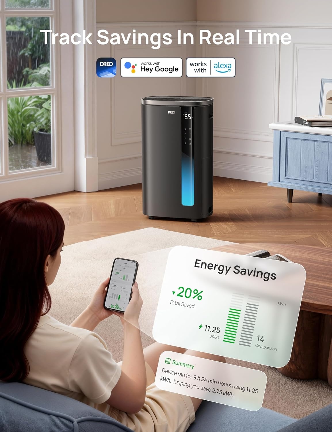 image:imageDREO Energy Star 2026 Smart Dehumidifier for Basement 7L185 Gal Large Water Tank Quiet 41dB Home amp Large Room up to 2000 Sq Ft Drain Hose Included Auto Humidity Control 3 Fan Speeds TimerBlack