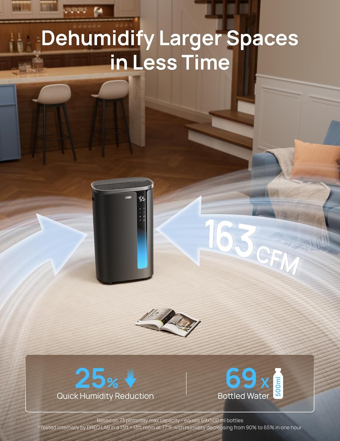 image:imageDREO Energy Star 2026 Smart Dehumidifier for Basement 7L185 Gal Large Water Tank Quiet 41dB Home amp Large Room up to 2000 Sq Ft Drain Hose Included Auto Humidity Control 3 Fan Speeds TimerBlack
