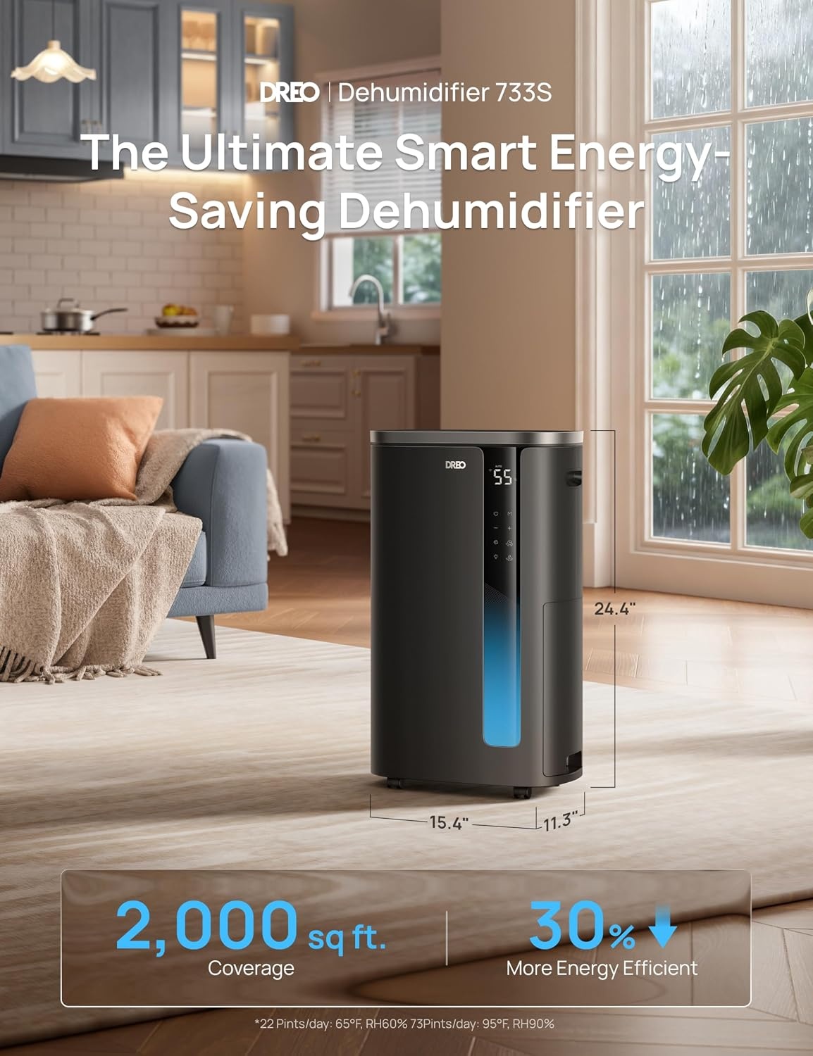 image:imageDREO Energy Star 2026 Smart Dehumidifier for Basement 7L185 Gal Large Water Tank Quiet 41dB Home amp Large Room up to 2000 Sq Ft Drain Hose Included Auto Humidity Control 3 Fan Speeds TimerBlack