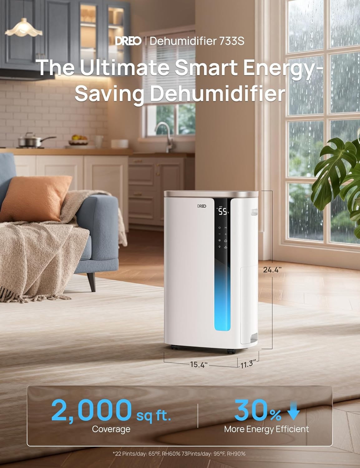 image:imageDREO Energy Star 2026 Smart Dehumidifier for Basement 7L185 Gal Large Water Tank Quiet 41dB Home amp Large Room up to 2000 Sq Ft Drain Hose Included Auto Humidity Control 3 Fan Speeds TimerGold
