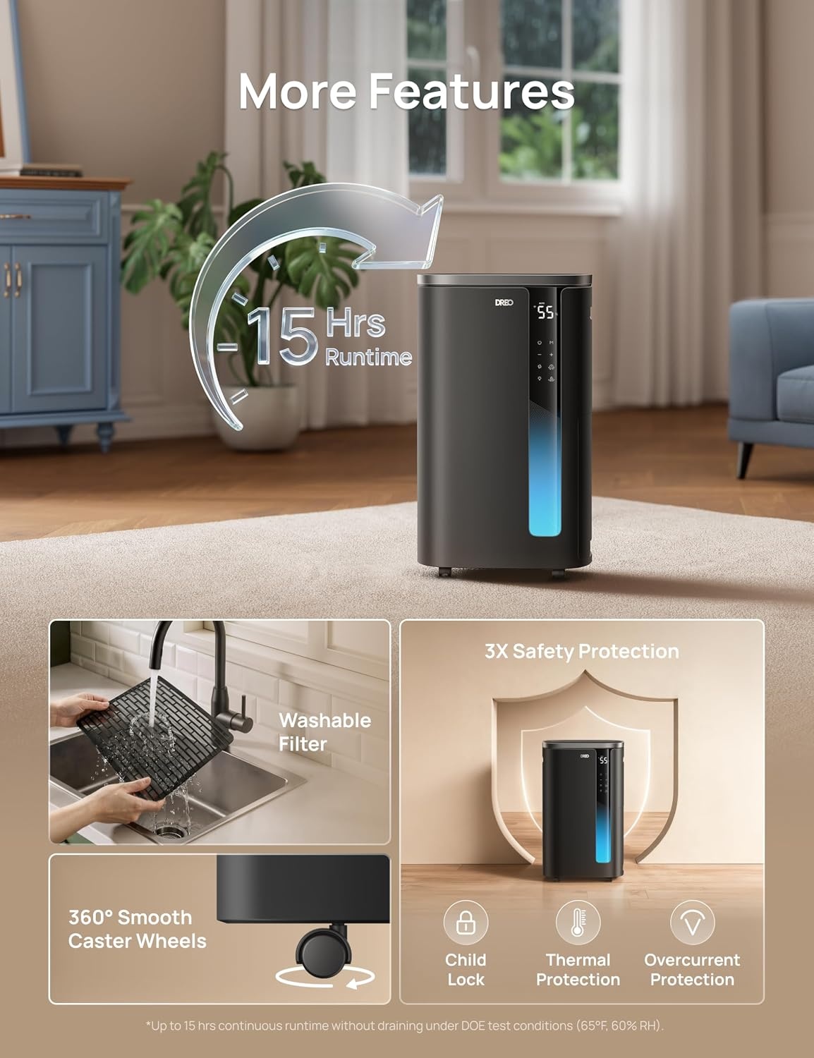 image:imageDREO Energy Star 2026 Smart Dehumidifier for Basement 7L185 Gal Large Water Tank Quiet 41dB Home amp Large Room up to 2000 Sq Ft Drain Hose Included Auto Humidity Control 3 Fan Speeds TimerBlack
