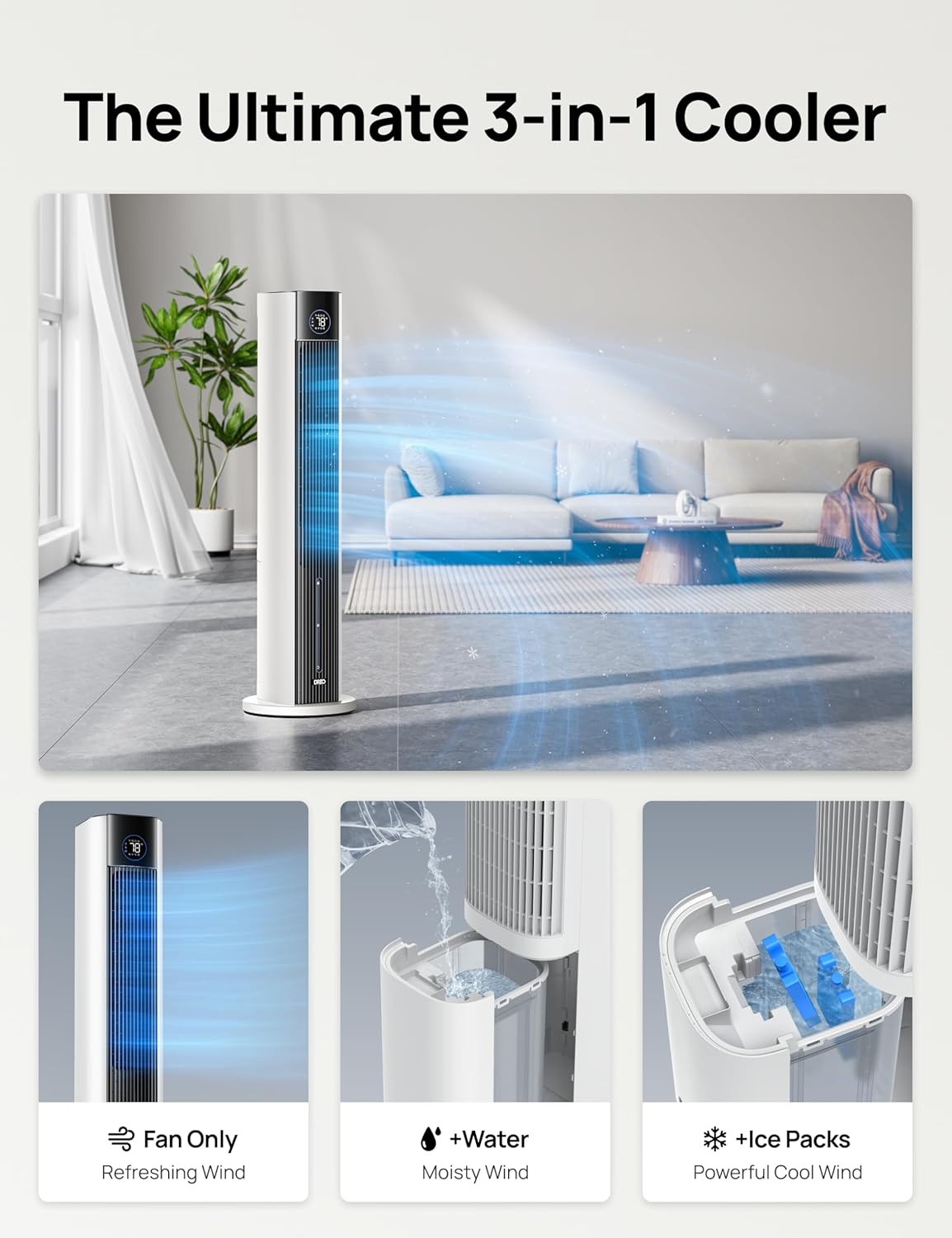 image:imageDREO Evaporative Air Swamp Cooler 43 Cooling Fans that Blow Cold Air 2025 Upgraded 85 Oscillating Floor Fan for Bedroom Easy Cleaning APP Control Ice Packs 4 Speeds amp 4 Modes 12H Timer WhiteWhite