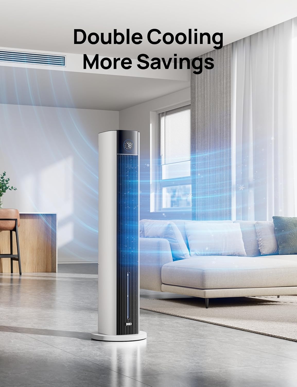 image:imageDREO Evaporative Air Swamp Cooler 43 Cooling Fans that Blow Cold Air 2025 Upgraded 85 Oscillating Floor Fan for Bedroom Easy Cleaning APP Control Ice Packs 4 Speeds amp 4 Modes 12H Timer WhiteWhite