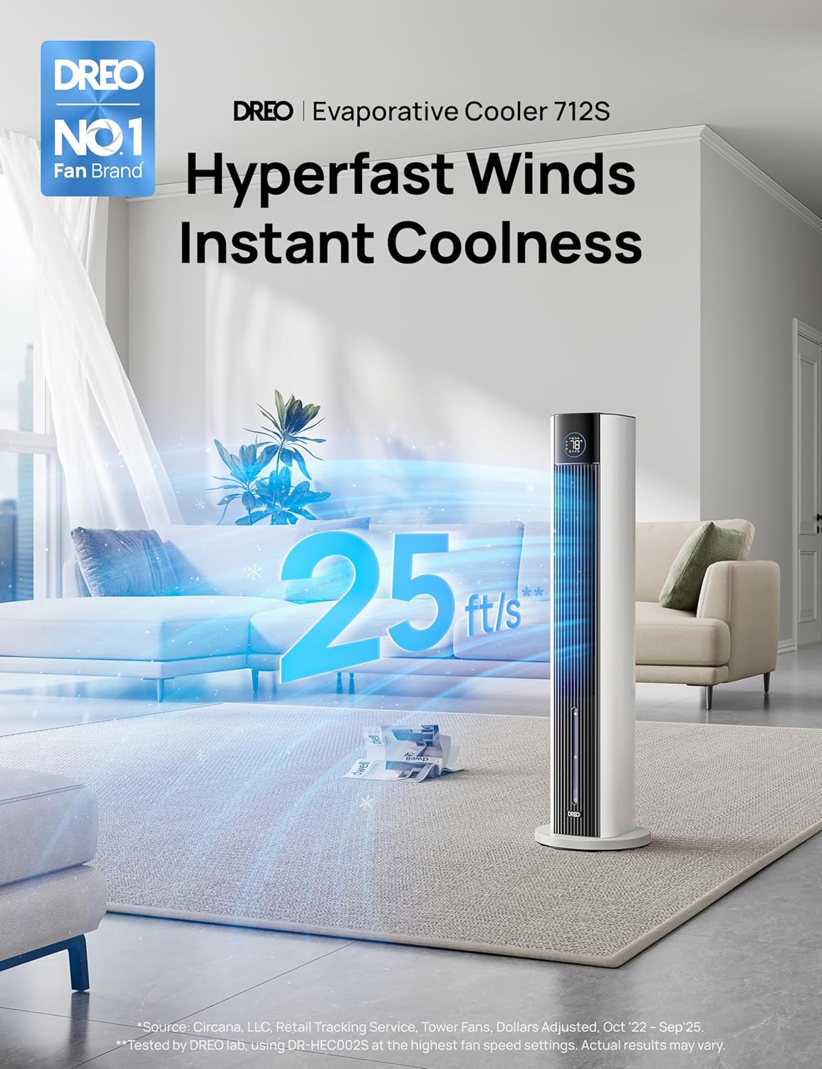 image:imageDREO Evaporative Air Swamp Cooler 43 Cooling Fans that Blow Cold Air 2025 Upgraded 85 Oscillating Floor Fan for Bedroom Easy Cleaning APP Control Ice Packs 4 Speeds amp 4 Modes 12H Timer WhiteWhite
