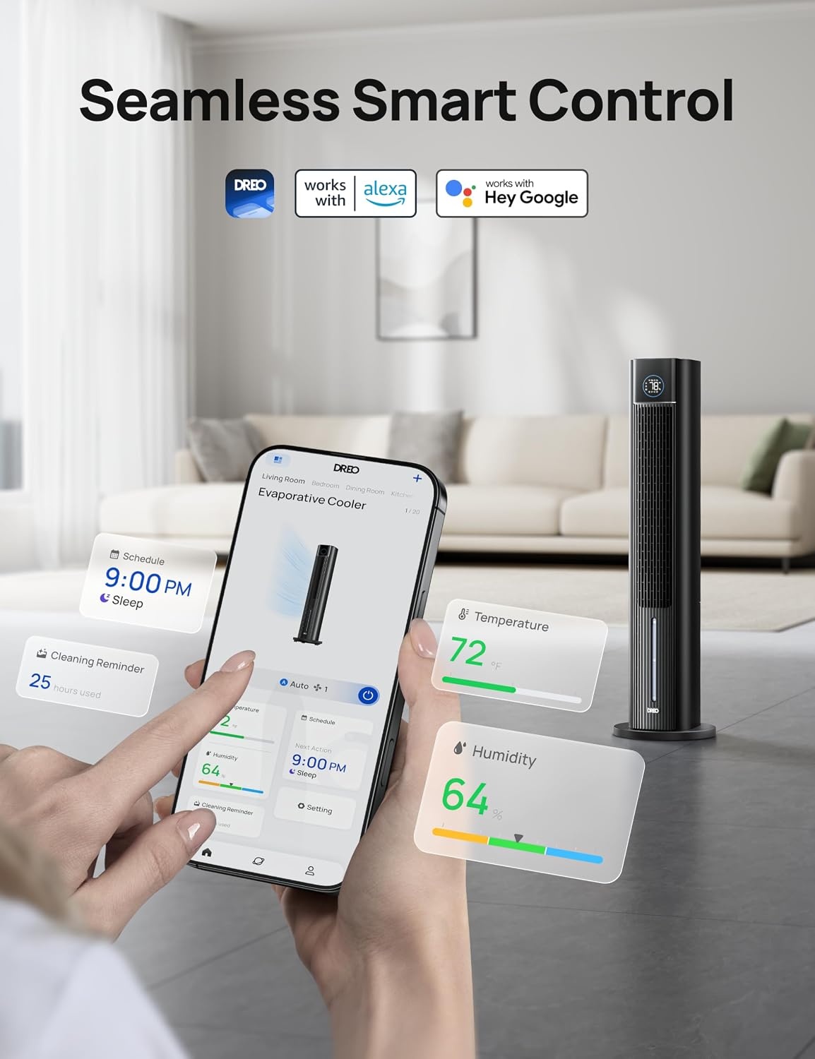 image:imageDREO Evaporative Air Swamp Cooler 43 Cooling Fans that Blow Cold Air 2026 Upgraded 80 Oscillating Floor Fan for Bedroom Easy Cleaning APP Control Ice Packs 4 Speeds amp 4 Modes 12H Timer WhiteBlack